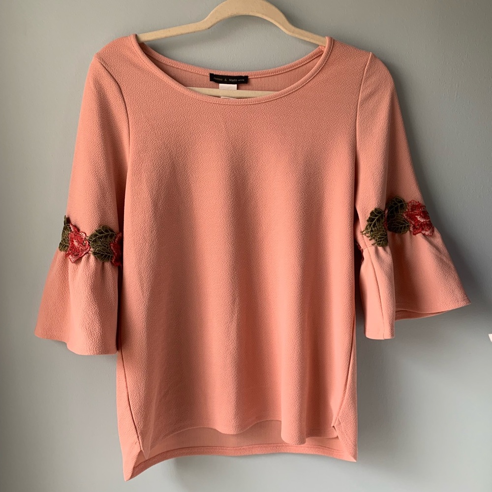 Pink Top Floral Vintage with wide sleeves Medium